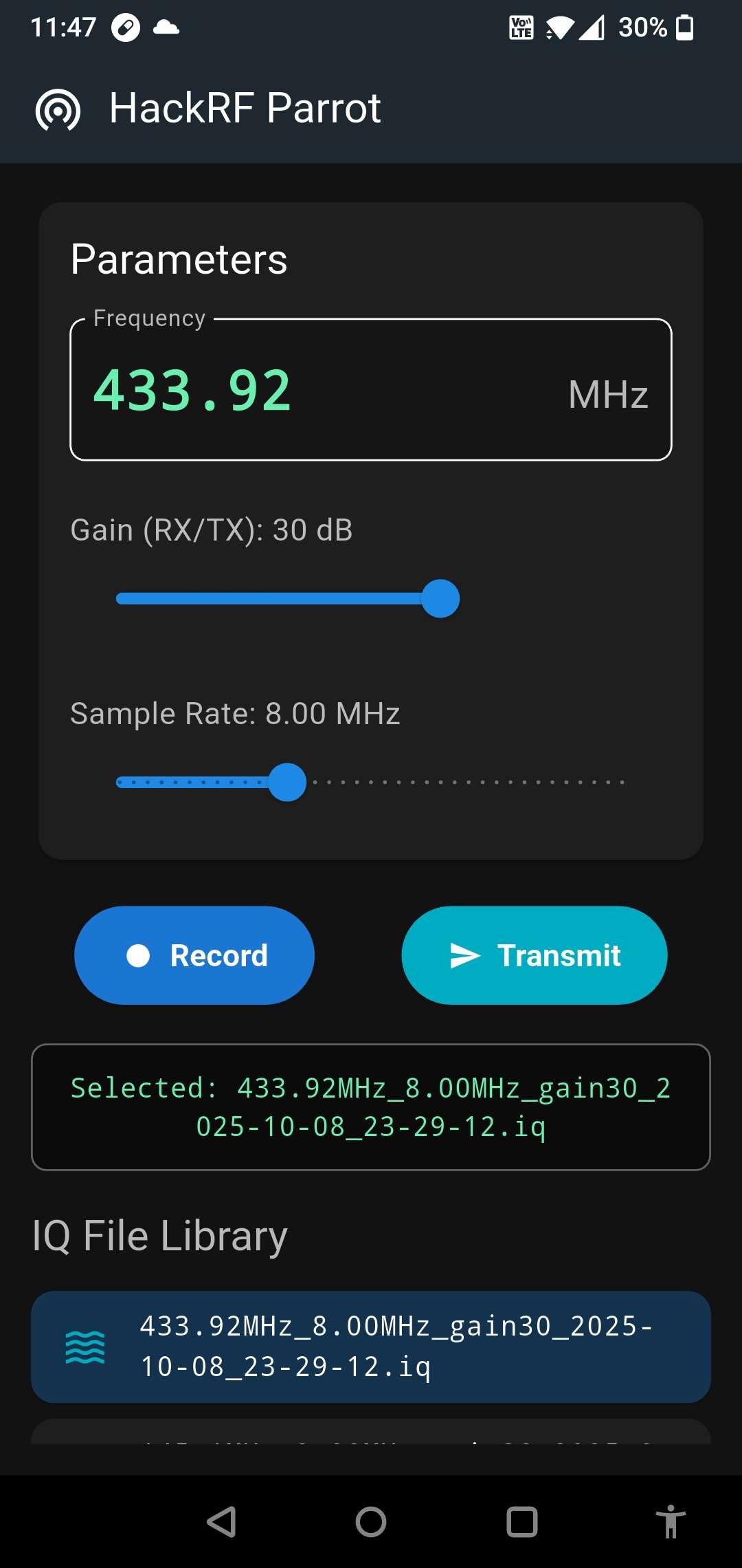 HackRF Parrot screenshot