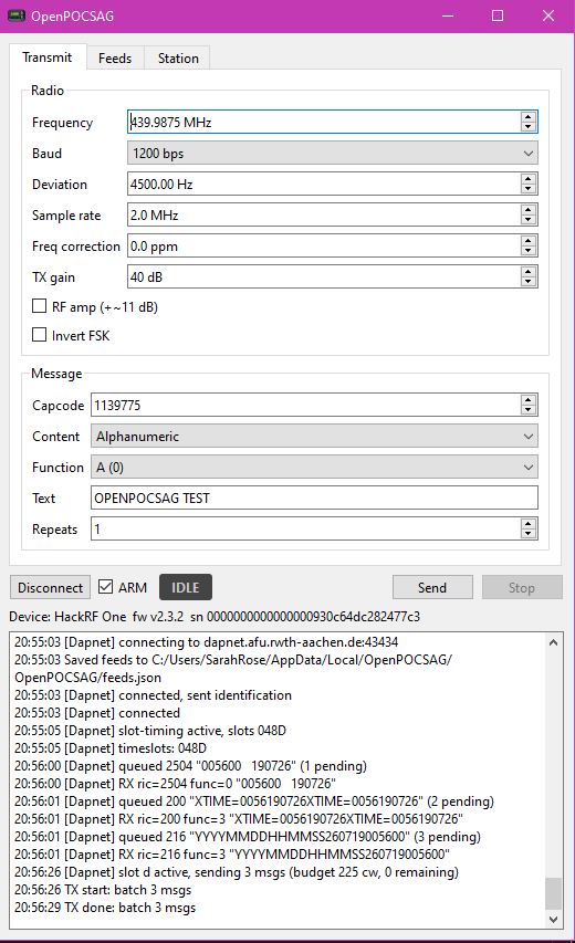 OpenPOCSAG screenshot